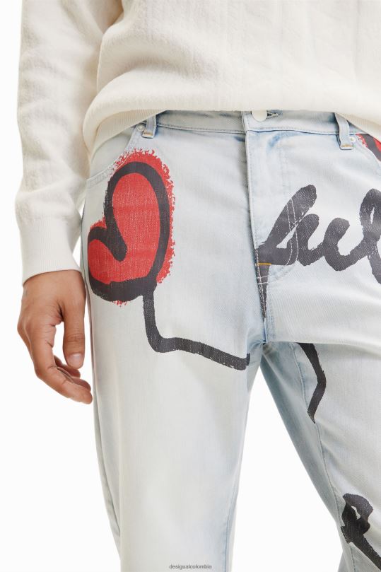 ropa 4802L1522 hombres Desigual jeans rectos con corazones - Desigual Colombia rebajas