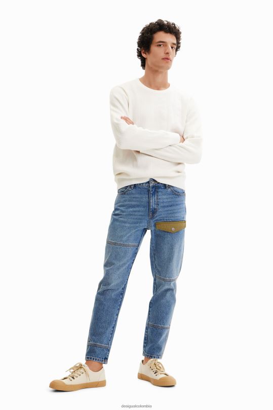 ropa 4802L1535 hombres Desigual jeans rectos con patchwork - Desigual Colombia Medellín