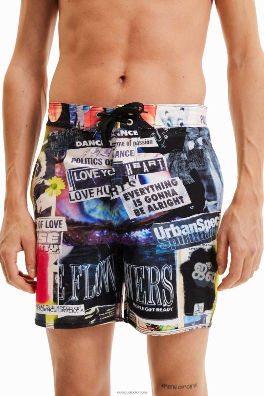 Desigual zapatos Colombia - ropa 4802L1674 hombres Desigual pantalones cortos de baño de periódico