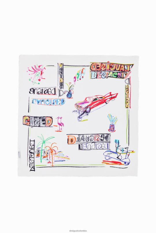Desigual Colombia pagina oficial - accesorio 4802L547 mujer Desigual ilustración bufanda cuadrada