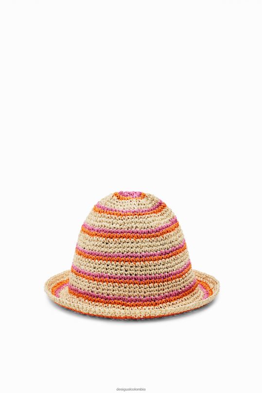 accesorio 4802L569 mujer Desigual sombrero de pescador de rafia a rayas - Desigual sale damen