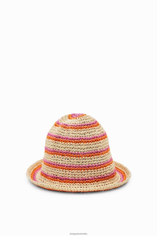 accesorio 4802L569 mujer Desigual sombrero de pescador de rafia a rayas - Desigual sale damen