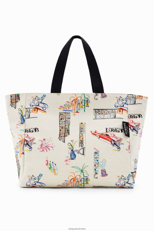 accesorio 4802L645 mujer Desigual bolso shopper grande con ilustración - Desigual Colombia rebajas