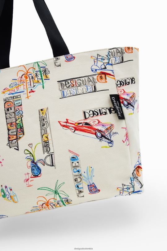 accesorio 4802L645 mujer Desigual bolso shopper grande con ilustración - Desigual Colombia rebajas