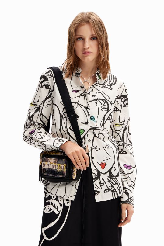 Desigual zapatos Colombia - accesorio 4802L1272 mujer Desigual bandolera pequeña de lona tipo periódico