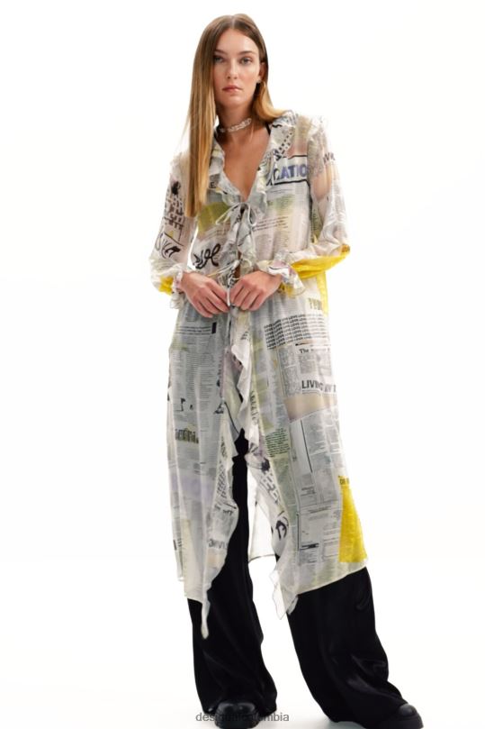 ropa 4802L105 mujer Desigual blusa tipo periódico larga con volantes - Desigual Colombia rebajas
