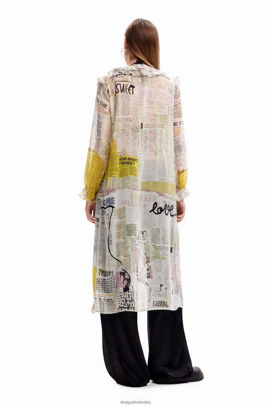 ropa 4802L105 mujer Desigual blusa tipo periódico larga con volantes - Desigual Colombia rebajas