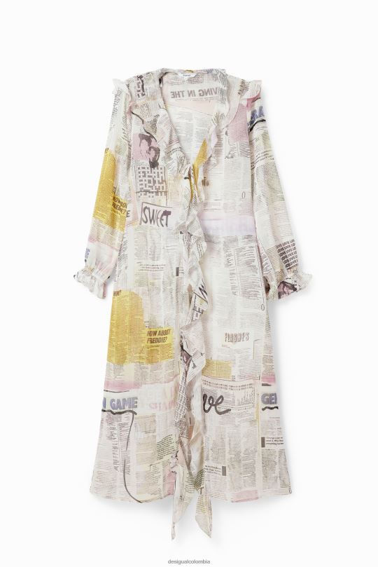ropa 4802L105 mujer Desigual blusa tipo periódico larga con volantes - Desigual Colombia rebajas