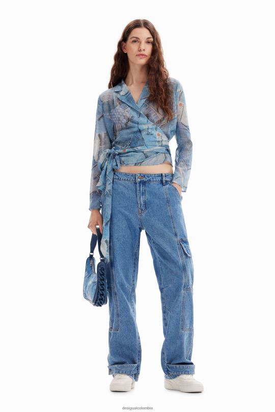 ropa 4802L106 mujer Desigual blusa cruzada de mezclilla con patchwork - Desigual sale damen