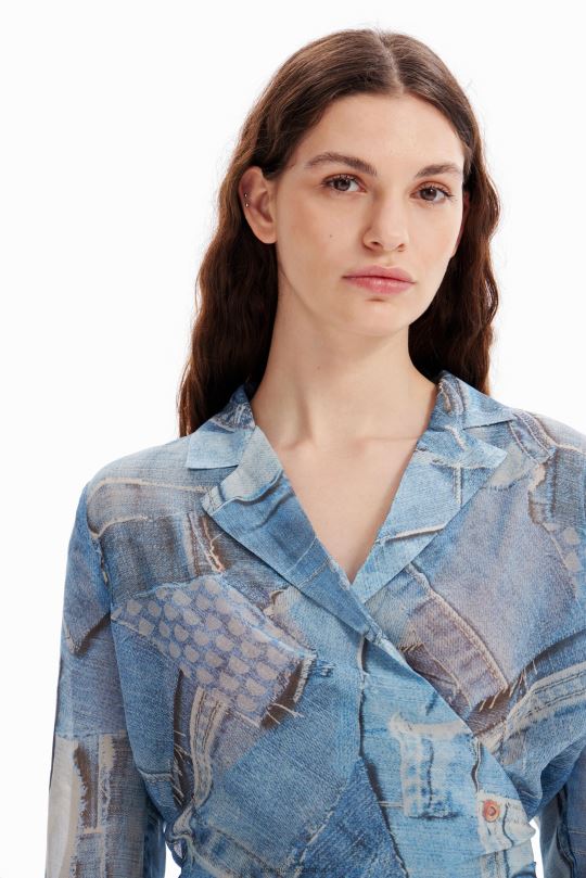 ropa 4802L106 mujer Desigual blusa cruzada de mezclilla con patchwork - Desigual sale damen