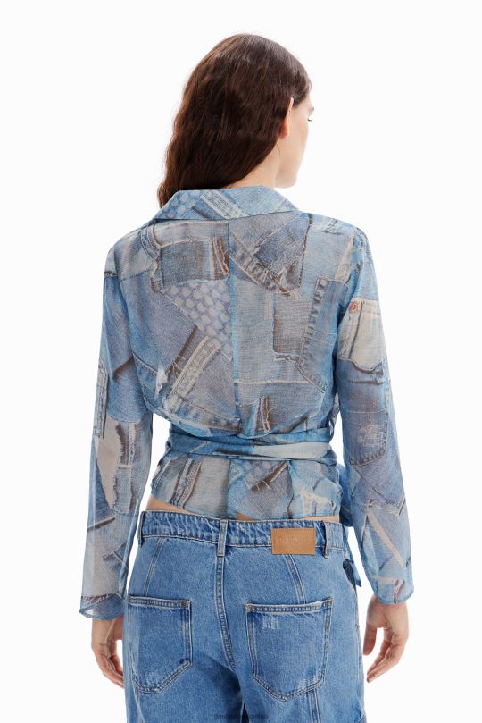 ropa 4802L106 mujer Desigual blusa cruzada de mezclilla con patchwork - Desigual sale damen