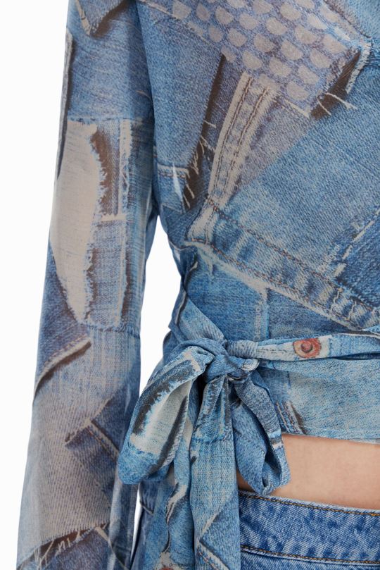 ropa 4802L106 mujer Desigual blusa cruzada de mezclilla con patchwork - Desigual sale damen