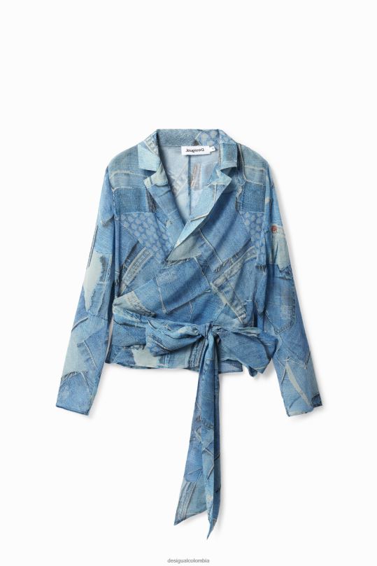 ropa 4802L106 mujer Desigual blusa cruzada de mezclilla con patchwork - Desigual sale damen