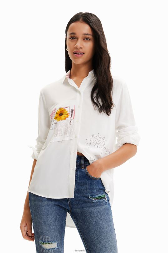 Desigual zapatos Colombia - ropa 4802L164 mujer Desigual camisa con mensaje de patchwork