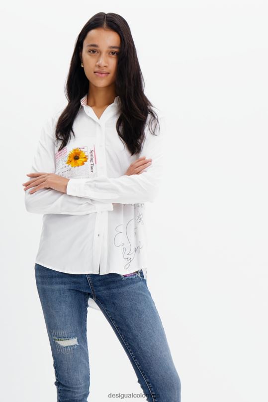 Desigual zapatos Colombia - ropa 4802L164 mujer Desigual camisa con mensaje de patchwork