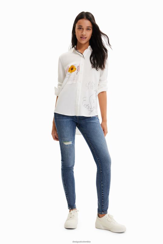 Desigual zapatos Colombia - ropa 4802L164 mujer Desigual camisa con mensaje de patchwork