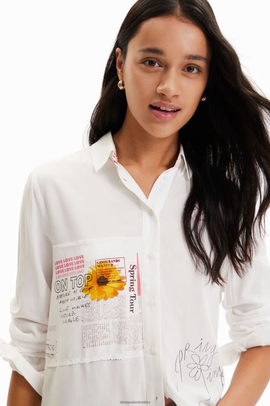 Desigual zapatos Colombia - ropa 4802L164 mujer Desigual camisa con mensaje de patchwork