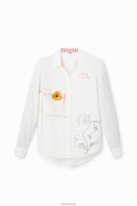 Desigual zapatos Colombia - ropa 4802L164 mujer Desigual camisa con mensaje de patchwork