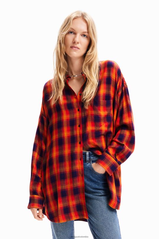 ropa 4802L194 mujer Desigual camisa a cuadros de gran tamaño - Desigual sale damen