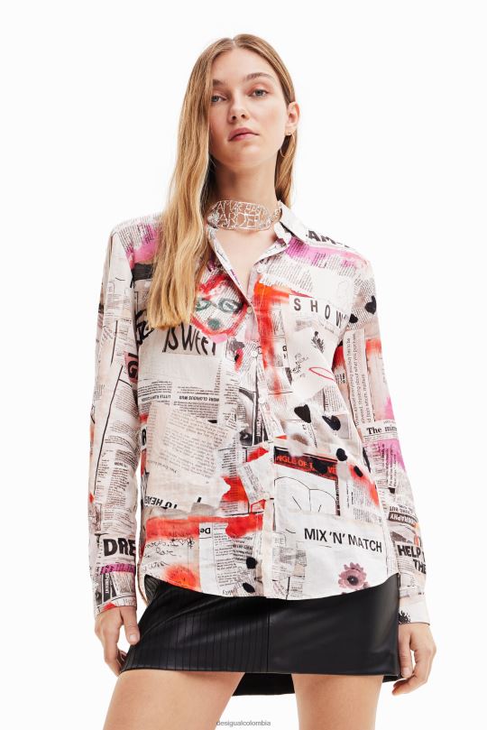 ropa 4802L23 mujer Desigual fina camisa de periódico - Desigual Colombia rebajas
