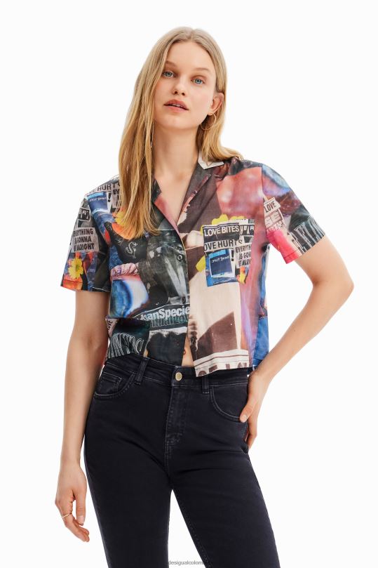 ropa 4802L329 mujer Desigual camisa corta estilo periódico tipo resort - Desigual sales online