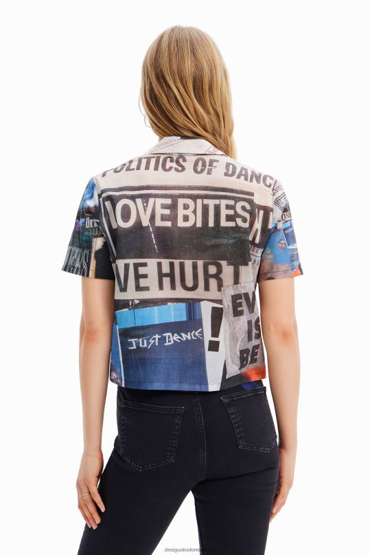 ropa 4802L329 mujer Desigual camisa corta estilo periódico tipo resort - Desigual sales online