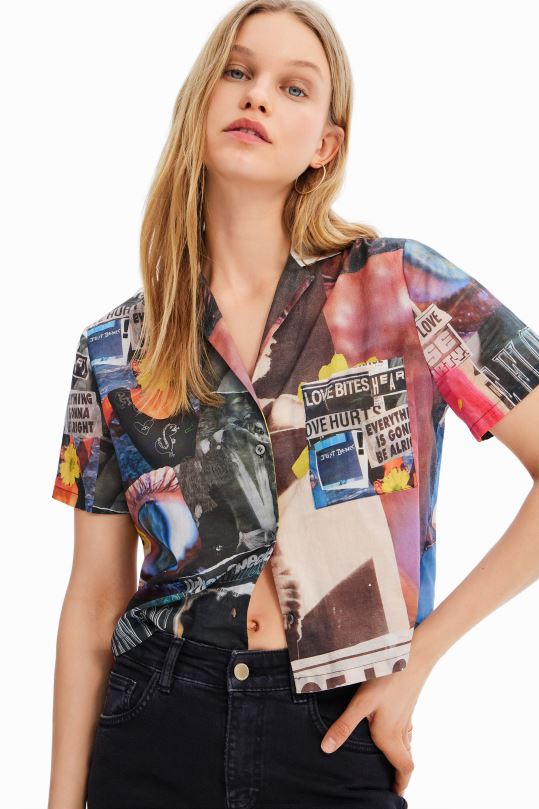 ropa 4802L329 mujer Desigual camisa corta estilo periódico tipo resort - Desigual sales online