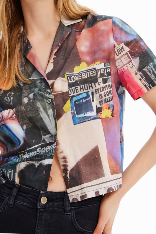 ropa 4802L329 mujer Desigual camisa corta estilo periódico tipo resort - Desigual sales online