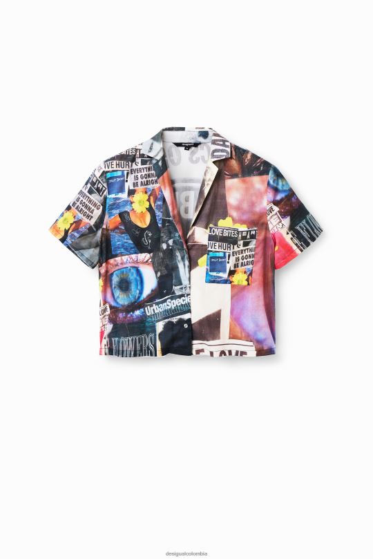 ropa 4802L329 mujer Desigual camisa corta estilo periódico tipo resort - Desigual sales online