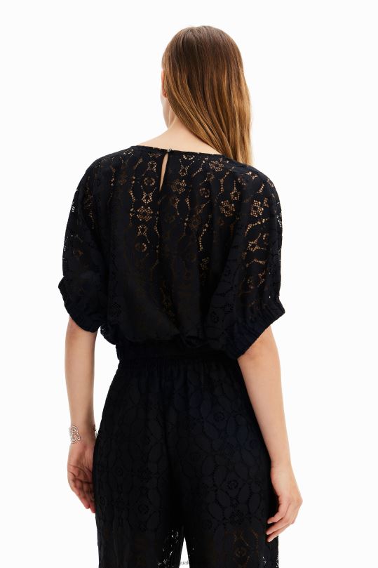 ropa 4802L359 mujer Desigual blusa corta de encaje con mangas abullonadas - Desigual shop