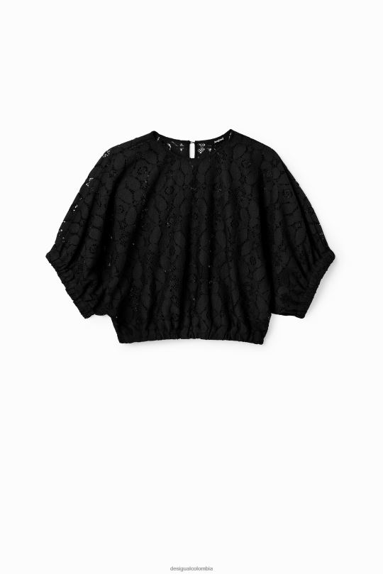 ropa 4802L359 mujer Desigual blusa corta de encaje con mangas abullonadas - Desigual shop