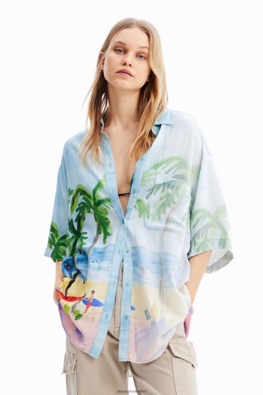 Desigual Colombia - ropa 4802L368 mujer Desigual camisa oversize de lino tropical