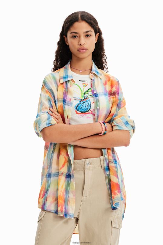 ropa 4802L455 mujer Desigual camisa oversize a cuadros con efecto tie-dye - Desigual Colombia Medellín