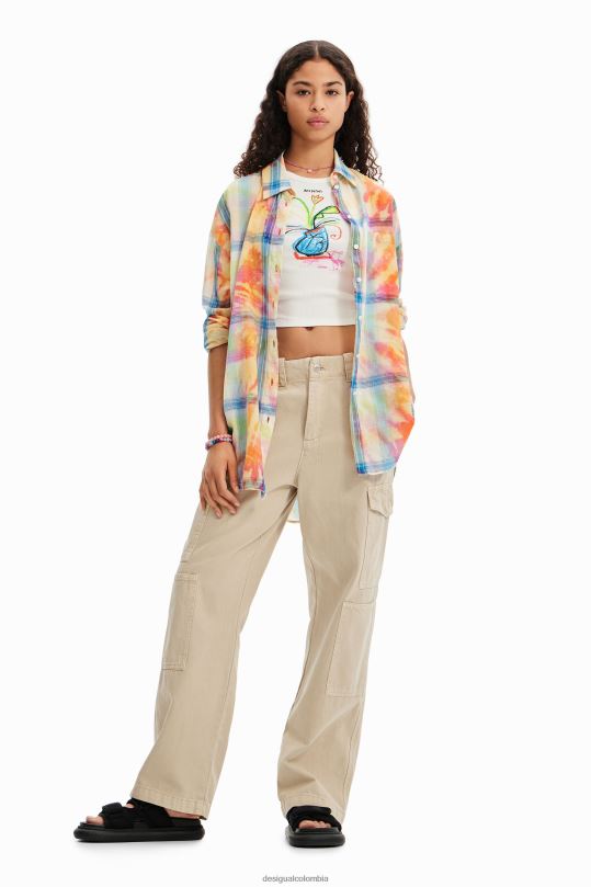 ropa 4802L455 mujer Desigual camisa oversize a cuadros con efecto tie-dye - Desigual Colombia Medellín