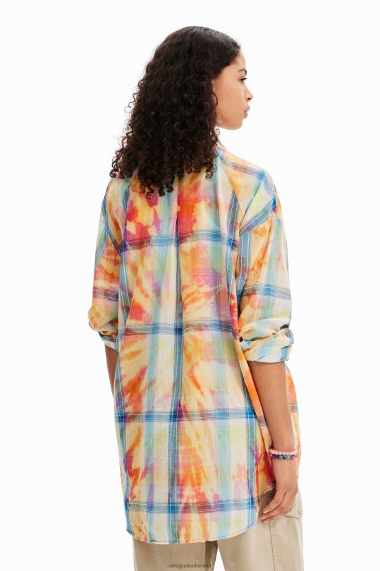 ropa 4802L455 mujer Desigual camisa oversize a cuadros con efecto tie-dye - Desigual Colombia Medellín