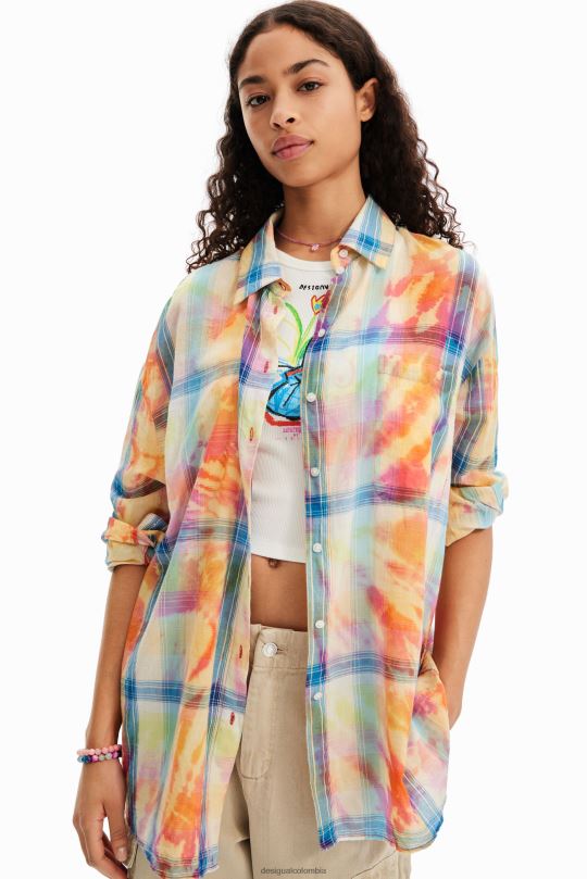 ropa 4802L455 mujer Desigual camisa oversize a cuadros con efecto tie-dye - Desigual Colombia Medellín