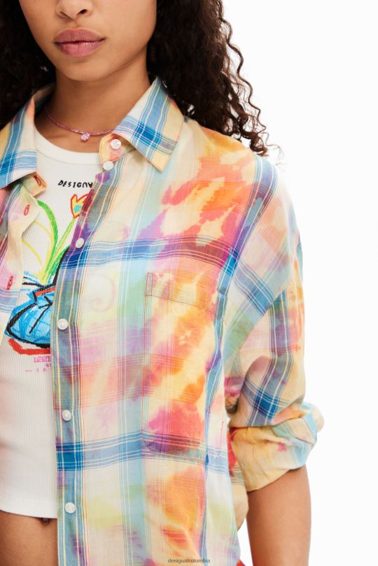 ropa 4802L455 mujer Desigual camisa oversize a cuadros con efecto tie-dye - Desigual Colombia Medellín