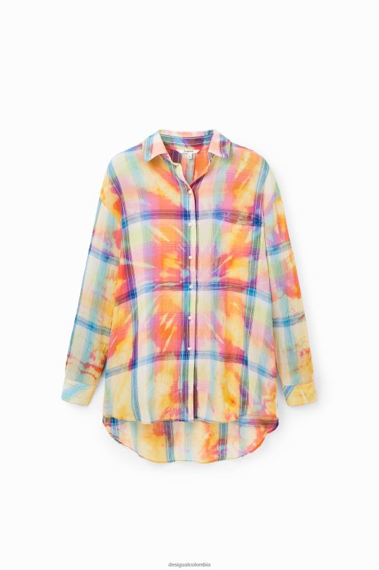 ropa 4802L455 mujer Desigual camisa oversize a cuadros con efecto tie-dye - Desigual Colombia Medellín