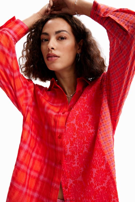 Desigual Colombia bolsos - ropa 4802L506 mujer Desigual camisa oversize a cuadros con patchwork