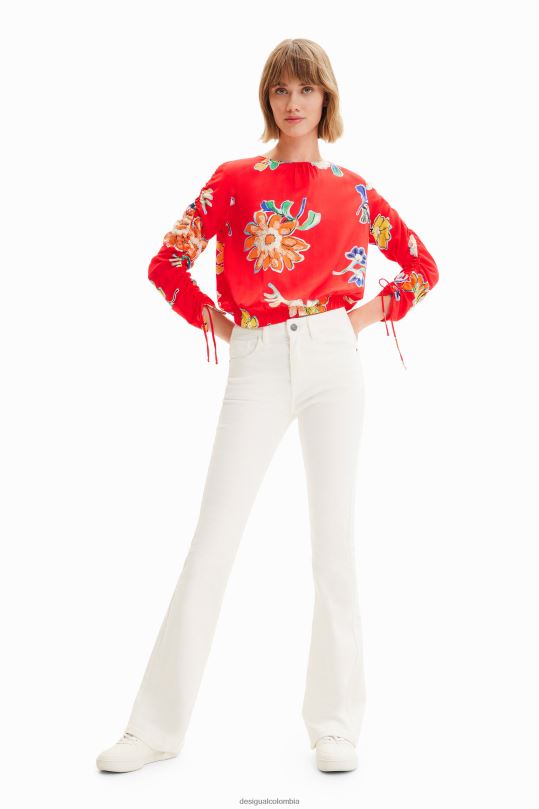 ropa 4802L542 mujer Desigual blusa corta fruncida con flores - Desigual Colombia rebajas