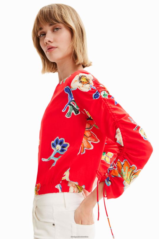 ropa 4802L542 mujer Desigual blusa corta fruncida con flores - Desigual Colombia rebajas