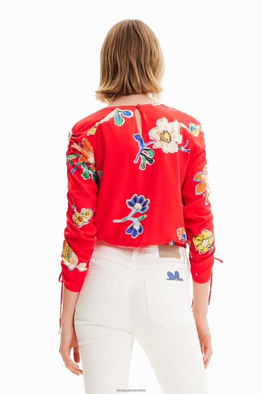 ropa 4802L542 mujer Desigual blusa corta fruncida con flores - Desigual Colombia rebajas