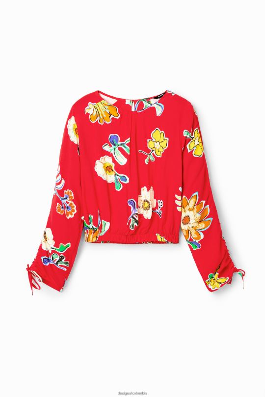 ropa 4802L542 mujer Desigual blusa corta fruncida con flores - Desigual Colombia rebajas