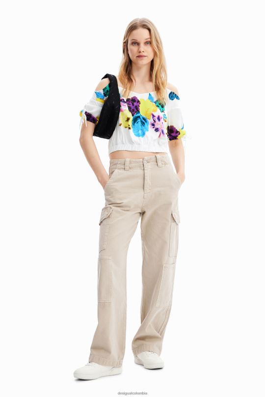 ropa 4802L554 mujer Desigual metro. Blusa corta con estampado floral fruncido de Christian Lacroix - Desigual sale damen