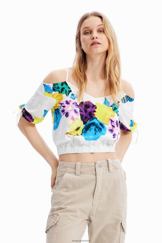 ropa 4802L554 mujer Desigual metro. Blusa corta con estampado floral fruncido de Christian Lacroix - Desigual sale damen