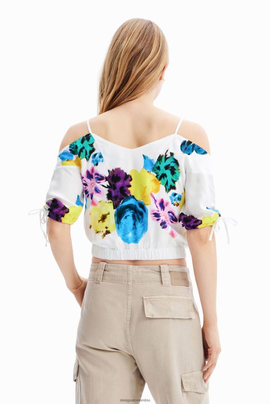 ropa 4802L554 mujer Desigual metro. Blusa corta con estampado floral fruncido de Christian Lacroix - Desigual sale damen