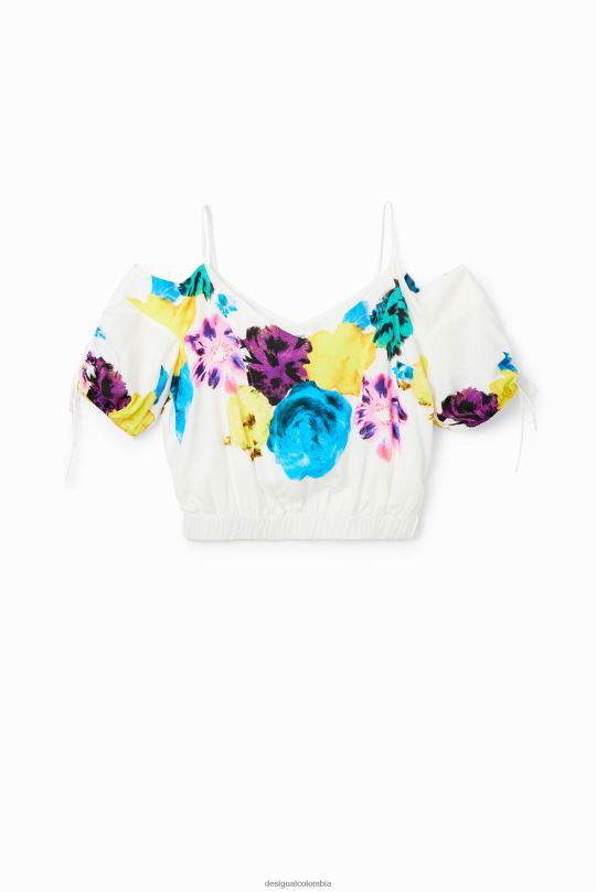 ropa 4802L554 mujer Desigual metro. Blusa corta con estampado floral fruncido de Christian Lacroix - Desigual sale damen