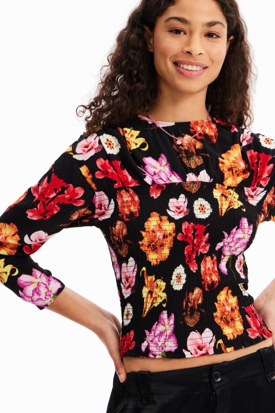 ropa 4802L615 mujer Desigual metro. blusa fruncida floral de christian lacroix - Desigual sales online