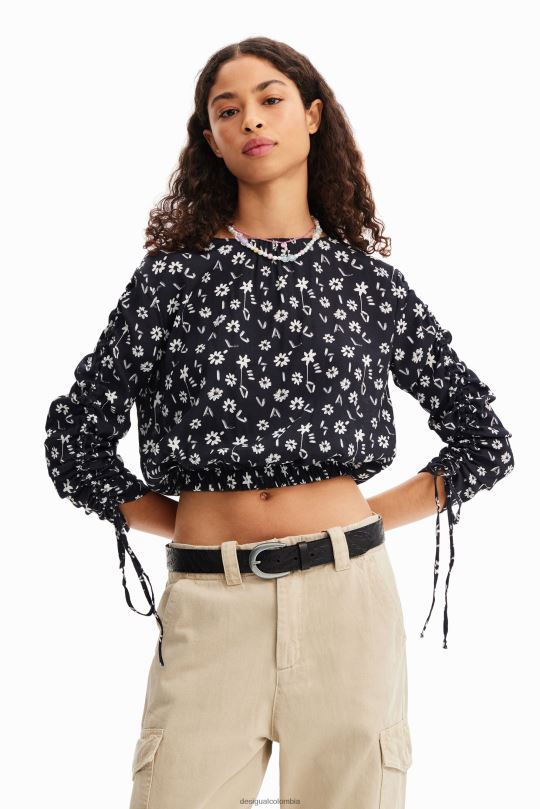 Desigual zapatos Colombia - ropa 4802L675 mujer Desigual blusa corta fruncida con flores