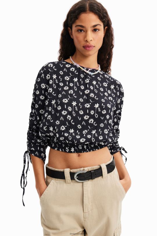 Desigual zapatos Colombia - ropa 4802L675 mujer Desigual blusa corta fruncida con flores